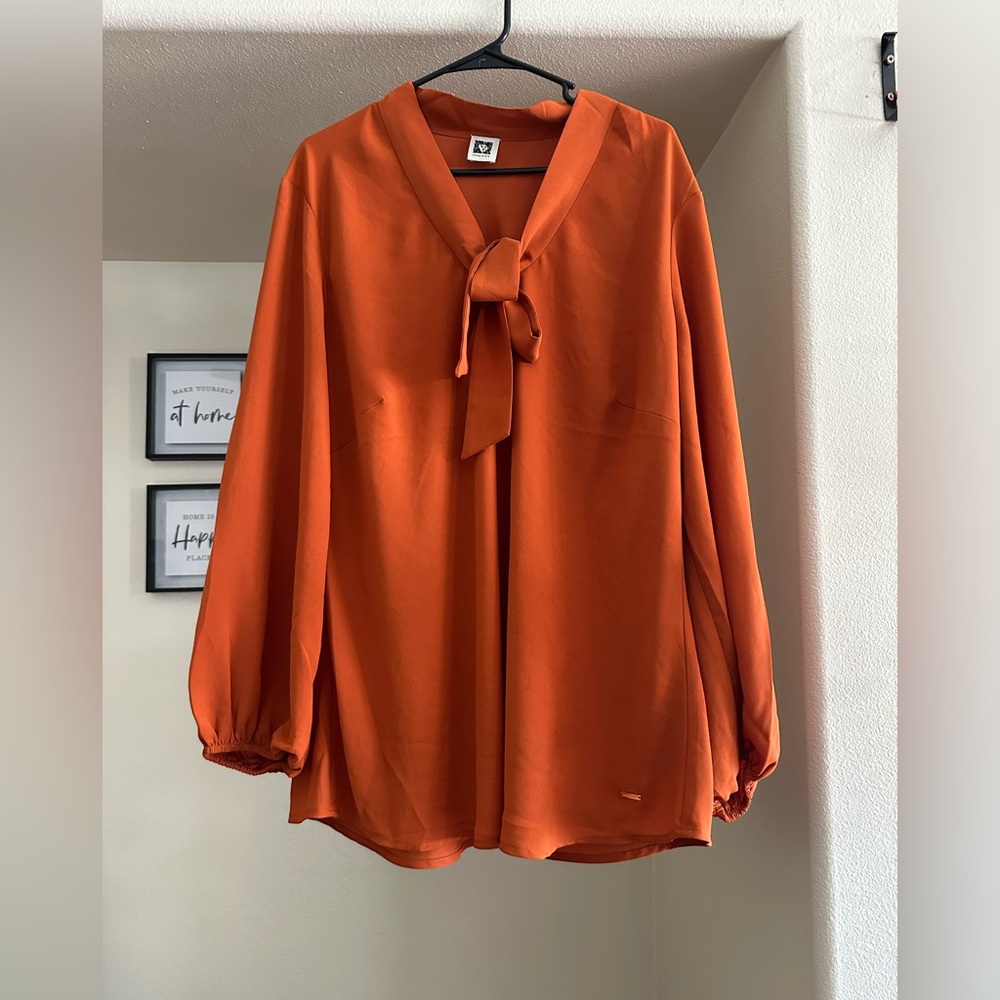 Anne Klein V- Neck with Bow Blouse